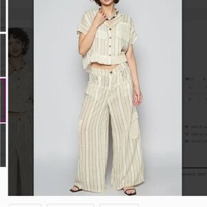 POL Cream Striped Wide Leg pants and Top /Set